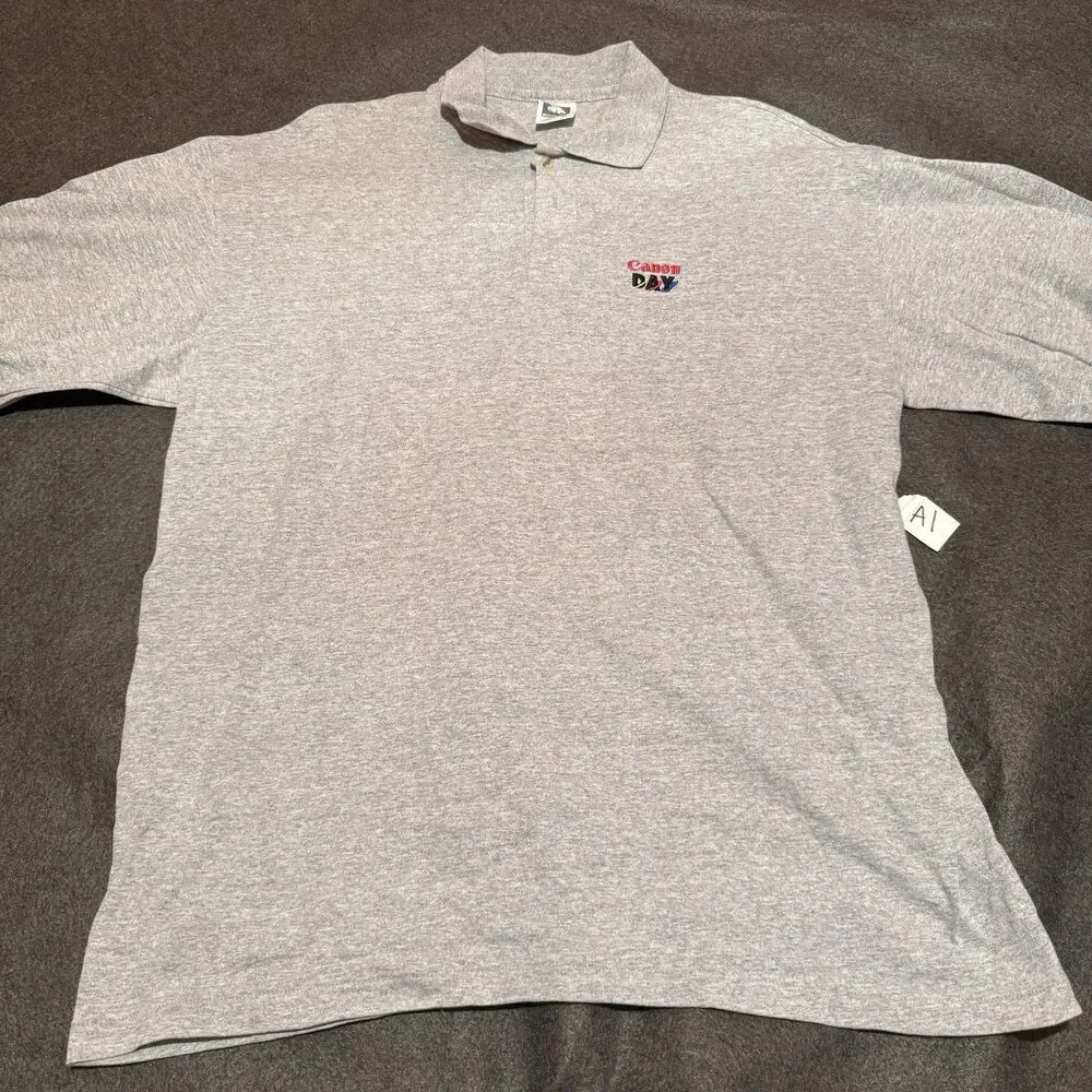 Vintage Canon Day Camera Mens Polo Shirt XL Extra Large Gray 1990s Cotton Deluxe